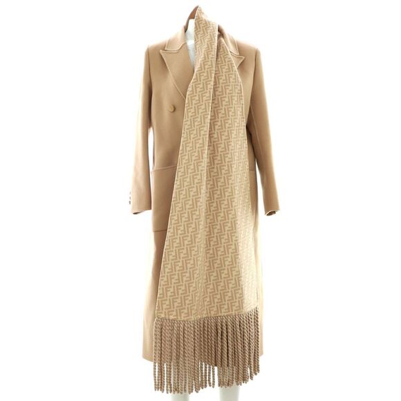 Fendi Women's Collared Wrap Coat Wool Blend Neutral - Picture 2 of 5